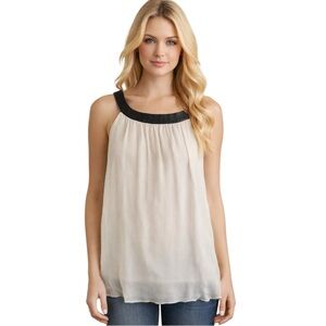 ALICE + OLIVIA | Sleeveless Flowy Top with Black genuine leather Trim, small